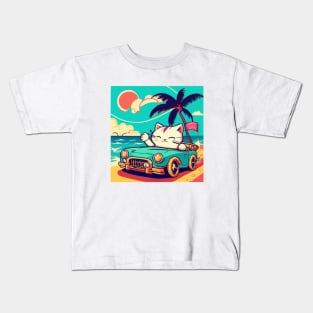 Race Car Kawaii Kitty Kids T-Shirt